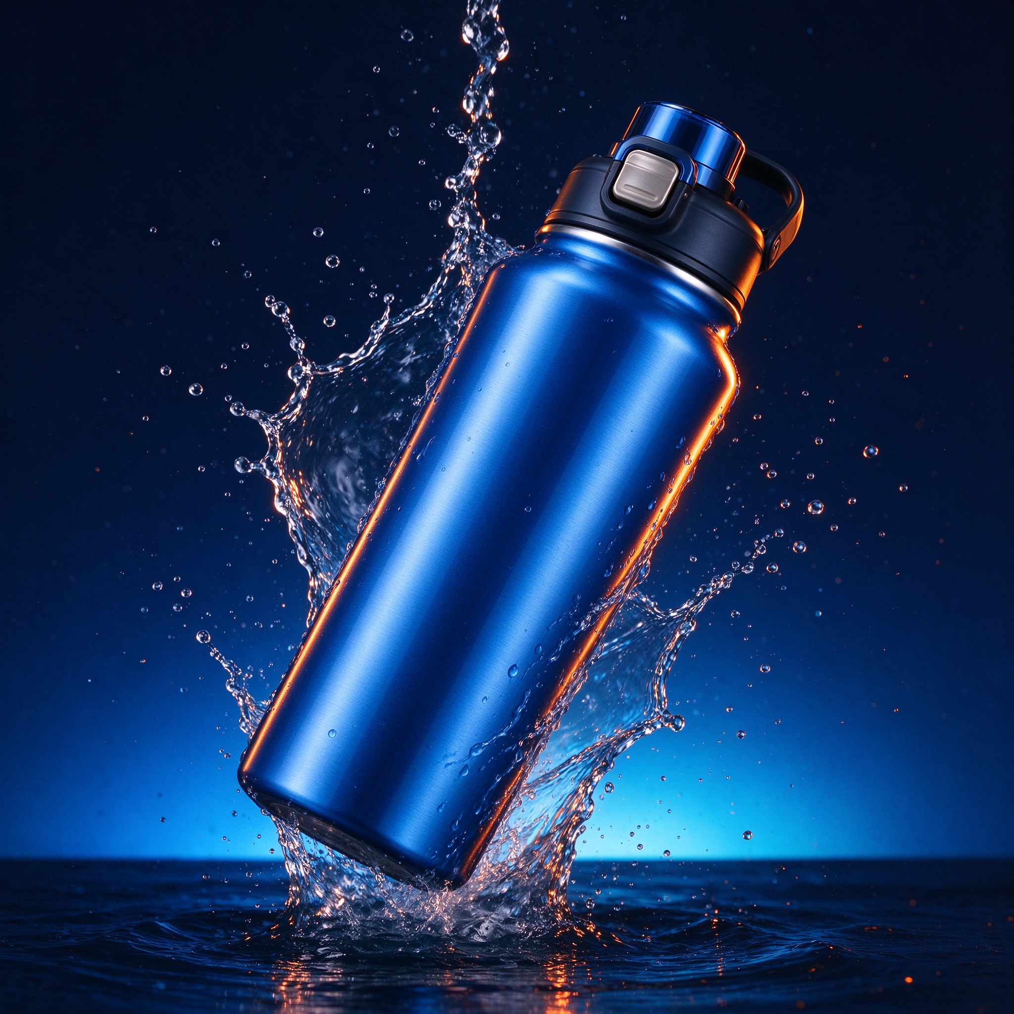 Insulated stainless steel sports bottle with water splash