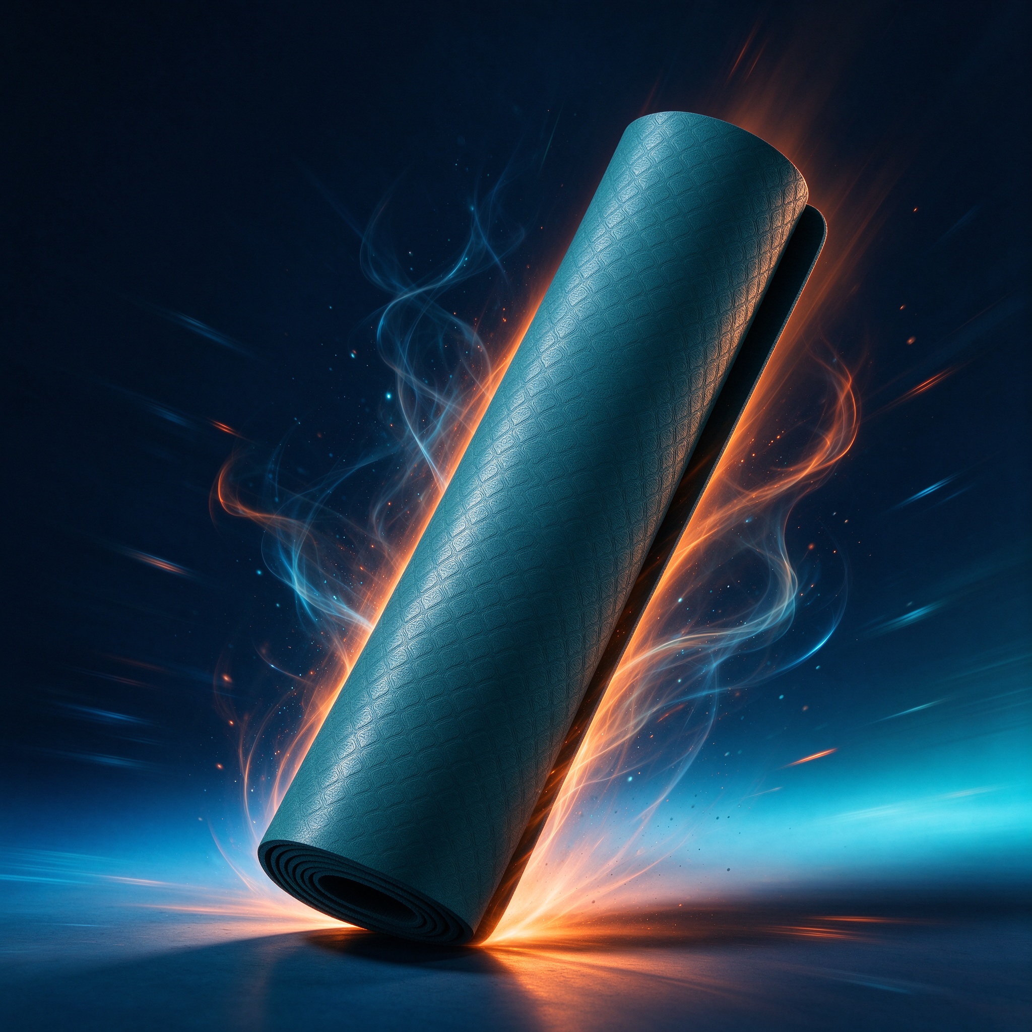 Rolled premium yoga mat with textured surface